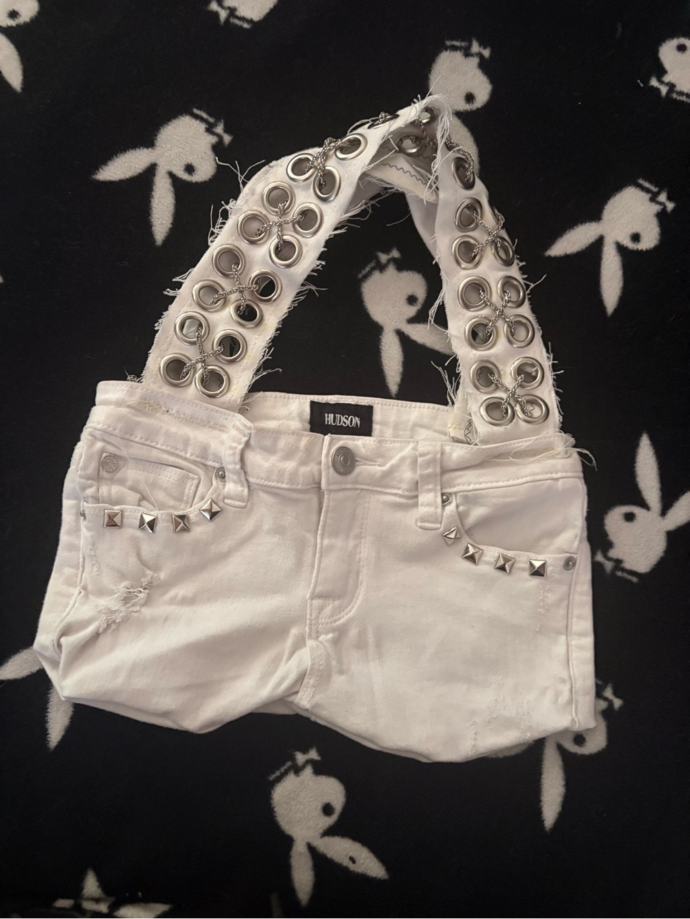 Hudson Jeans White Studded Denim Mini Shoulder Bag